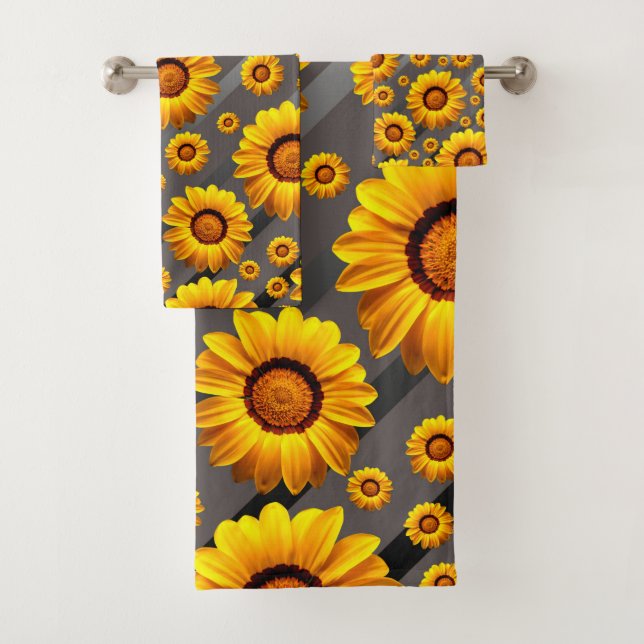 Hermosas flores amarillas sobre rayas grises y pla (In situ)