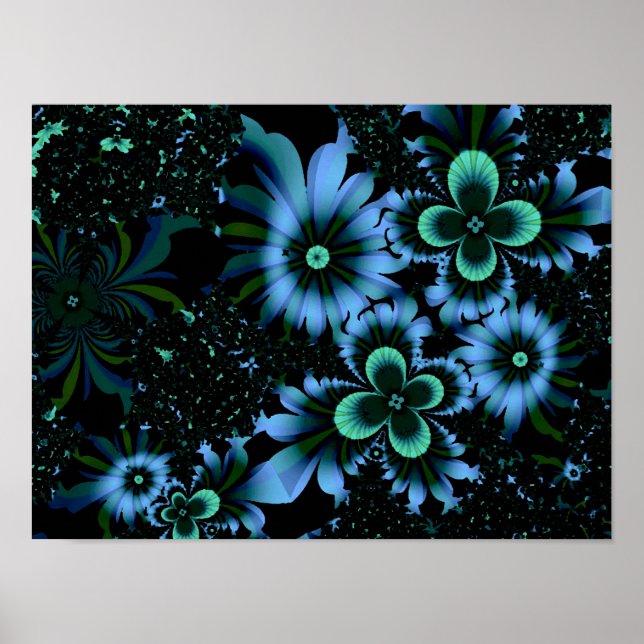 Hermosas flores azules arte fractal fino (Frente)