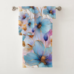 Hermosas flores azules Tinta de alcohol en pastele