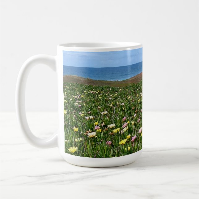 Hermosas flores costeras océano - taza de té/café (Izquierda)