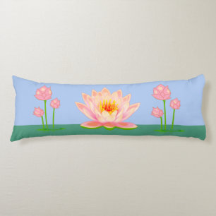 Hermosas flores de loto en almohada de cuerpo azul