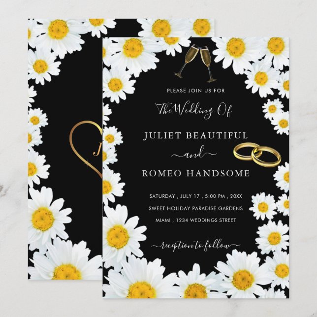 Hermosas flores de margarita adoran la invitación  (Anverso / Reverso)