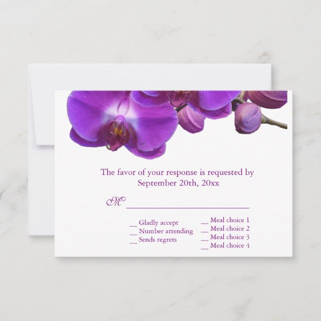 Hermosas flores de orquídea morada boda RSVP (Anverso)