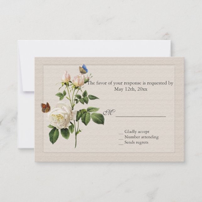 hermosas flores de rosa blanca vintage RSVP (Anverso)