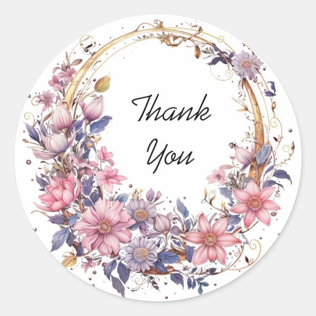 Hermosas flores en Pegatinas de Wicker Wreath (Anverso)