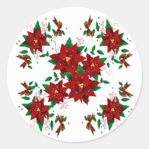 Hermosas Flores Rojas de Navidad Pegatina Redonda 