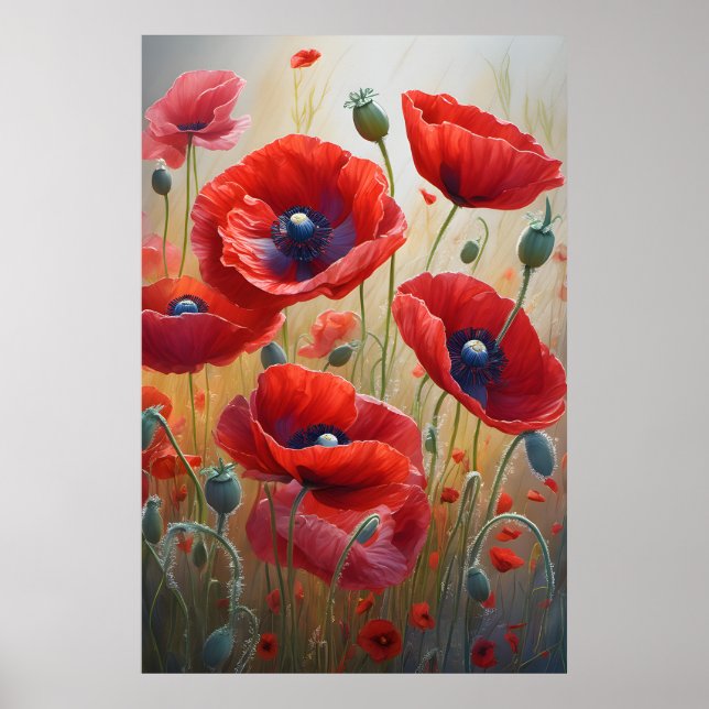 Hermosas flores románticas de amapola arte floreci (Frente)