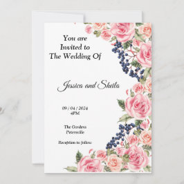 Hermosas flores rosadas Invitación a la boda,