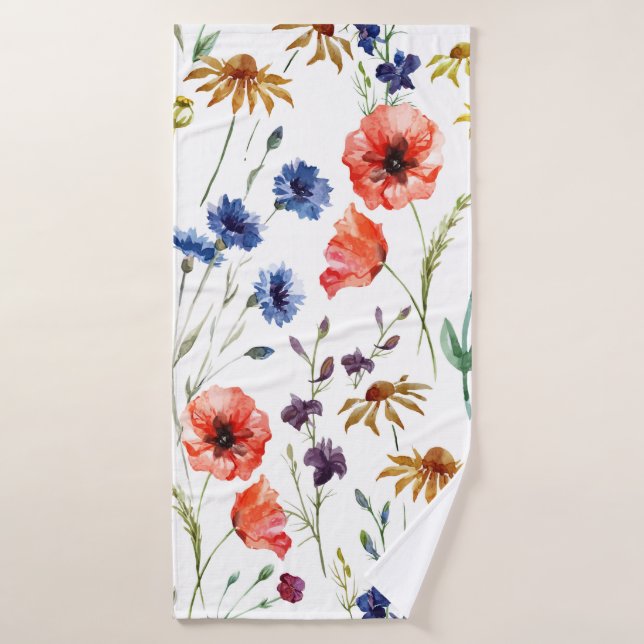 Hermosas flores silvestres, acuarelas, amapola, fl (Toalla de baño)