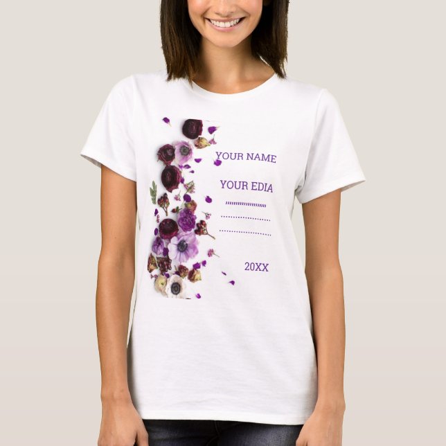 Hermosas flores silvestres con camiseta bordada, v (Anverso)
