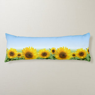 Hermosas Girasoles en Almohada de Cuerpo Azul Ciel