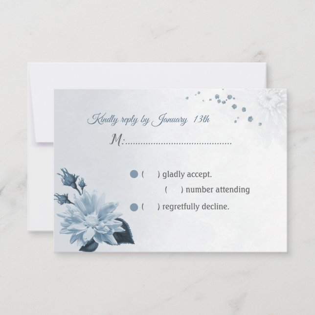 hermosas hojas de flores azules polvorientas RSVP (Anverso)