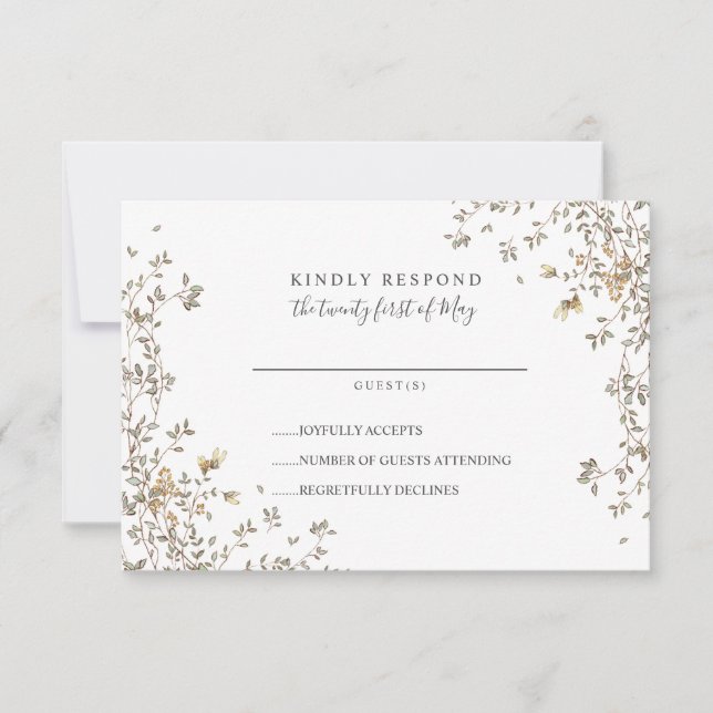 Hermosas hojas verdes brillantes Boda sincera RSVP (Anverso)