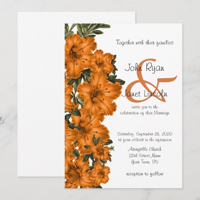 Hermosas invitaciones a bodas de flores de la Nara (Anverso / Reverso)
