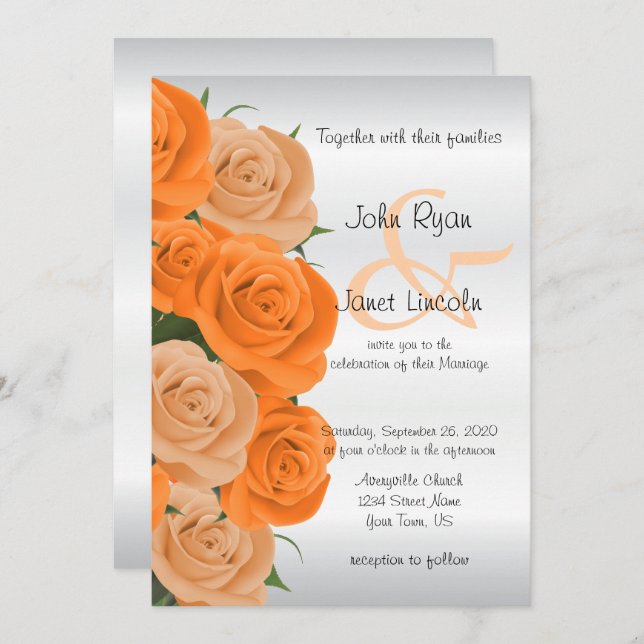 Hermosas invitaciones a bodas de flores Rosa Naran (Anverso / Reverso)
