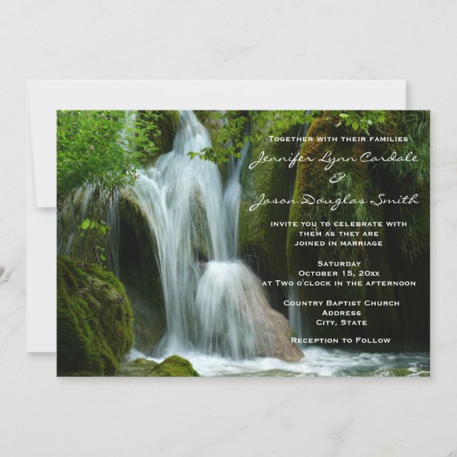 Hermosas invitaciones a bodas naturales de cascada (Anverso)