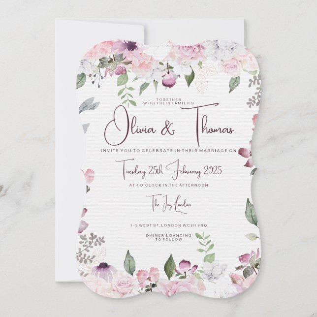 Hermosas invitaciones a la boda floral (Anverso)