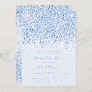 Hermosas invitaciones a la boda Purpurina Azul