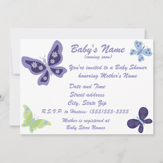 Hermosas invitaciones a la ducha de mariposas (Anverso)