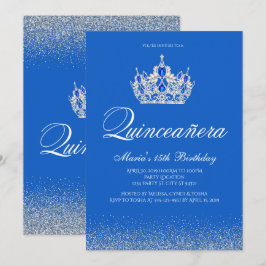 Hermosas invitaciones a la quinceañera azul y plat