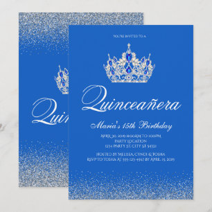 Hermosas invitaciones a la quinceañera azul y plat