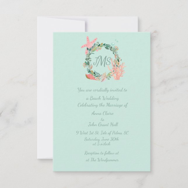 Hermosas Invitaciones Bodas Verde azuladas | Perso (Anverso)