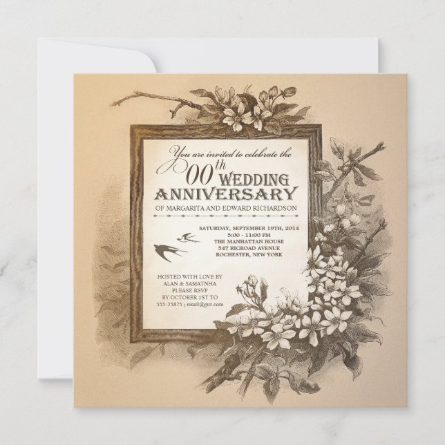 hermosas invitaciones de aniversario vintage (Anverso)