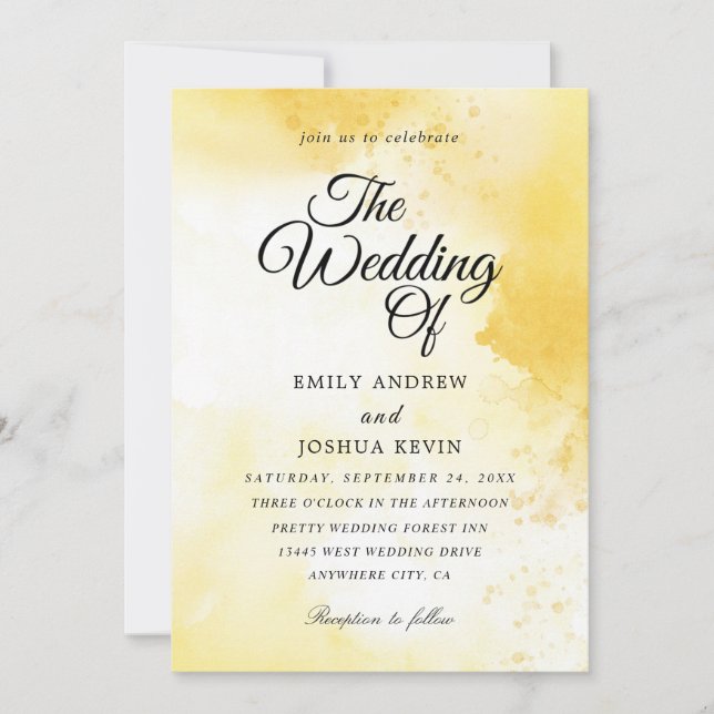 hermosas invitaciones de boda color agua amarillo (Anverso)