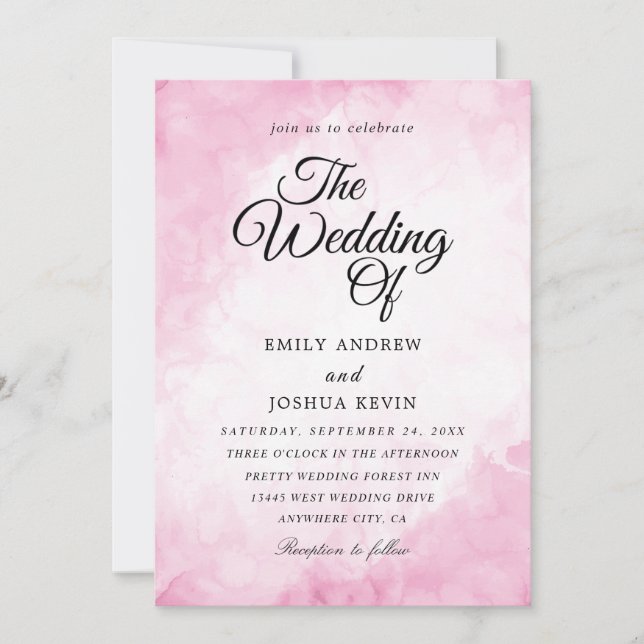 hermosas invitaciones de boda color agua rosa (Anverso)