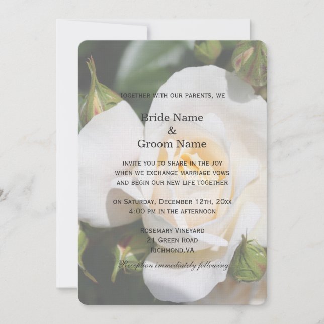 Hermosas invitaciones de boda de flores de rosa bl (Anverso)