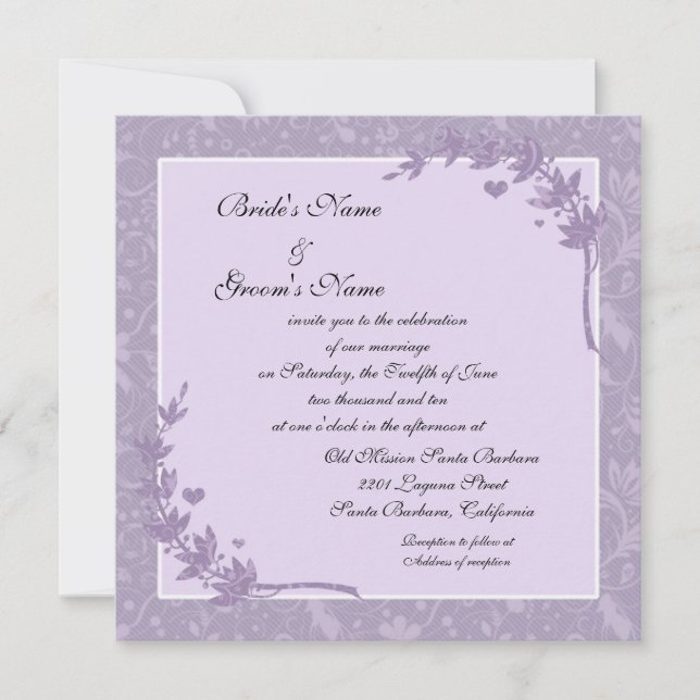 Hermosas invitaciones de boda florales de lavanda (Anverso)