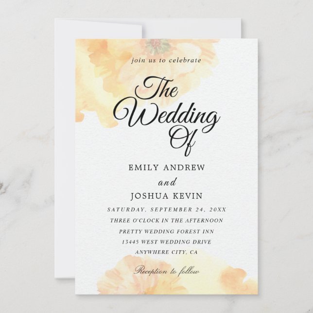 hermosas invitaciones de bodas de color melocotón (Anverso)