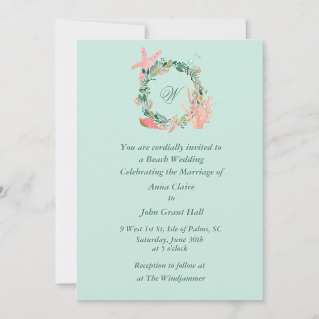 Hermosas Invitaciones de bodas de playa | Personal (Anverso)