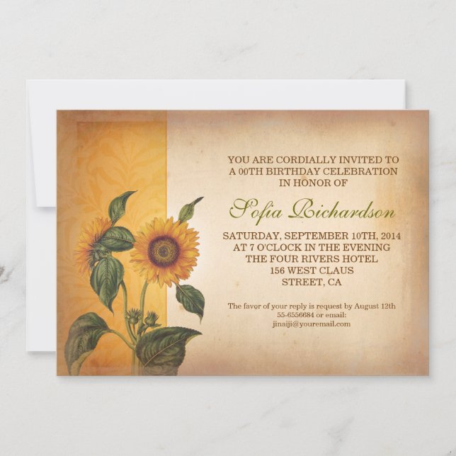 hermosas invitaciones de cumpleaños de girasoles v (Anverso)