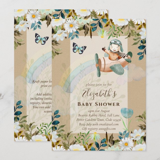 Hermosas Invitaciones de Shower para Bebés Niños P (Anverso / Reverso)
