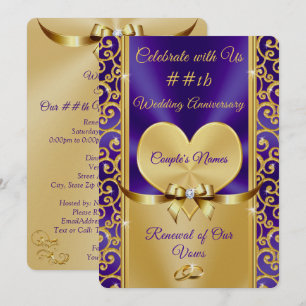Hermosas invitaciones moradas y doradas para renov