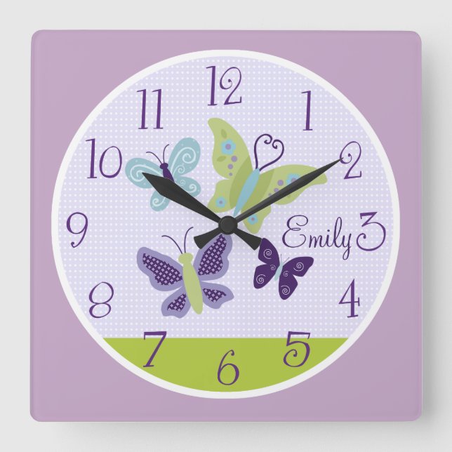 Hermosas mariposas niños con reloj de guardería in (Anverso)