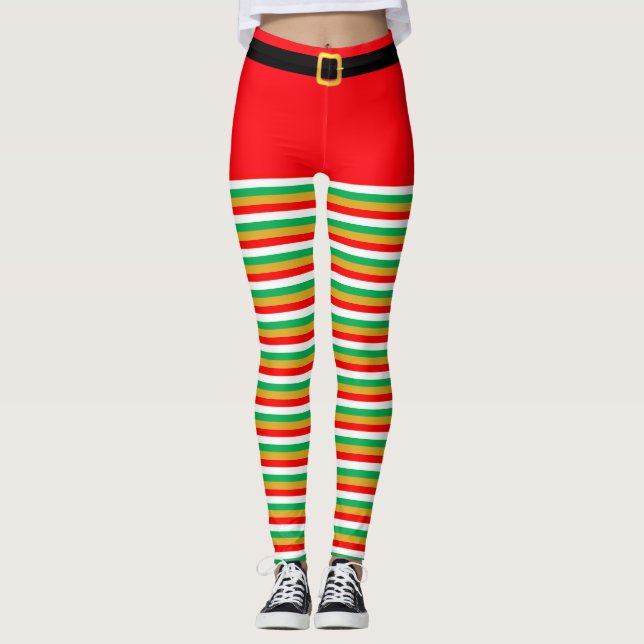 Hermosas medias a rayas de elfo de Navidad (Anverso)