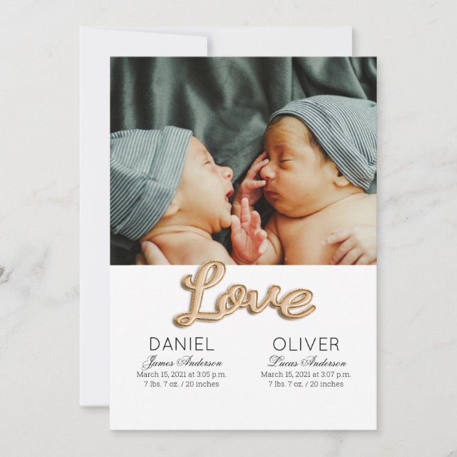 Hermosas mellizas de anuncio de nacimiento de plum (Anverso)