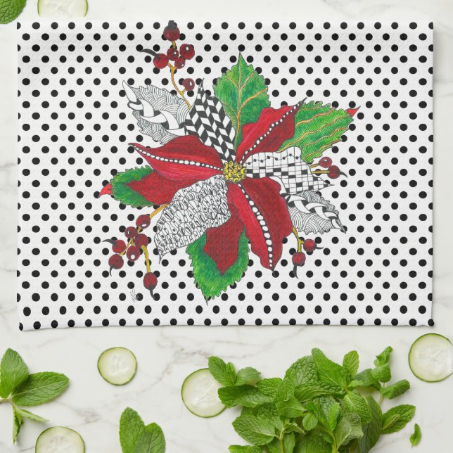 Hermosas Navidades Poinsettia Kitchel Toalla (Doblado)