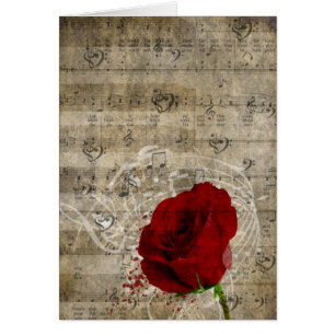 Hermosas notas de música rosa roja giran el piano