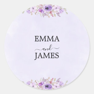 Hermosas pegatinas de boda florales moradas