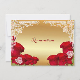 Hermosas rosas rojas, quinceañera, invitación