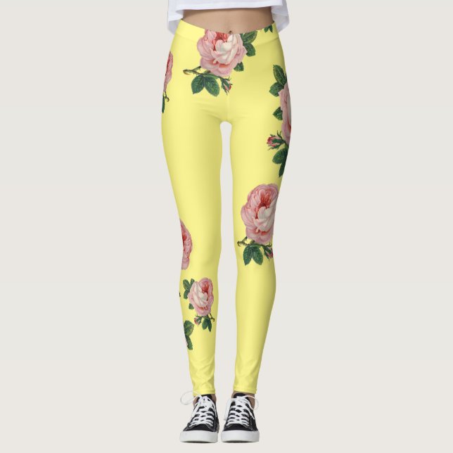 Hermosas y rosadas rosas vintage Leggings (Anverso)