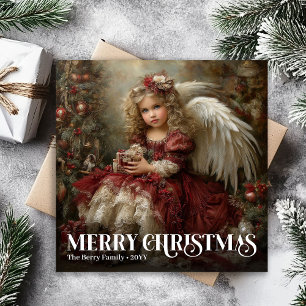 Hermoso Ángel Vintage Burgundy Tarjeta de Navidad
