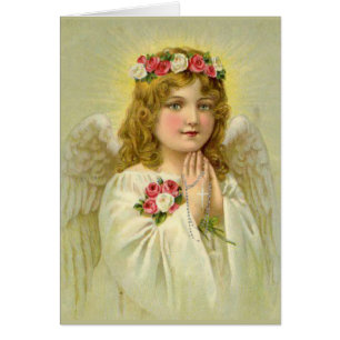 Hermoso Ángel Vintage Rezando Rosario