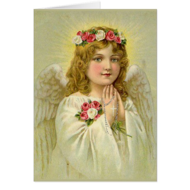 Hermoso Ángel Vintage Rezando Rosario (Frente)
