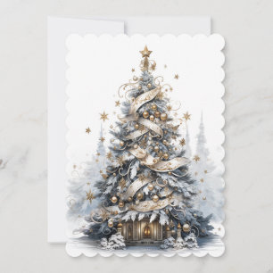 Hermoso árbol de Navidad azul blanco y dorado