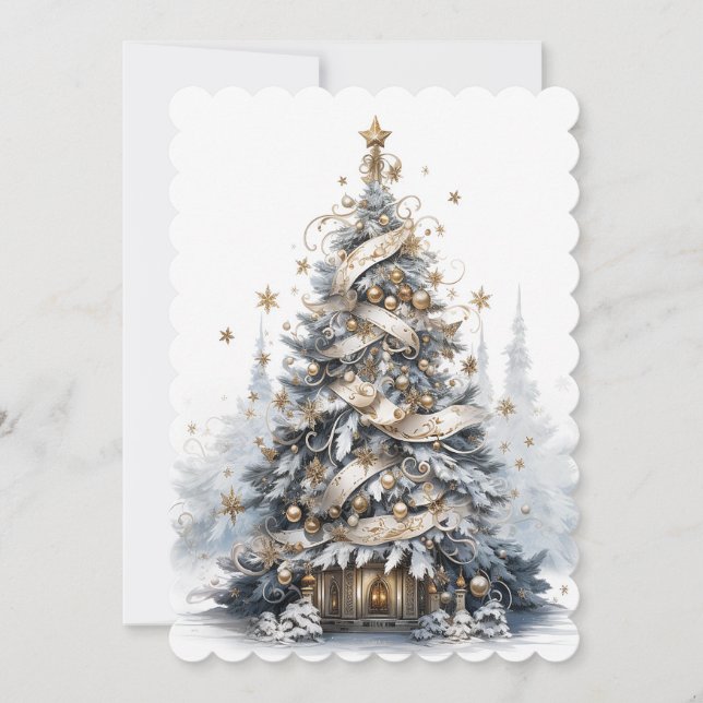 Hermoso árbol de Navidad azul blanco y dorado (Anverso)
