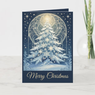 Hermoso Árbol de Navidad Azul de Yule Nieve y Estr